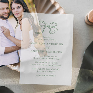 Invitations En Vélin Élégant Nœud Papillon Vert de Sauge Mariage