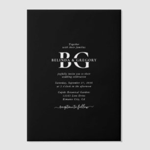 Invitations En Vélin Élégant Noir et Blanc Monogramme Initiales Mariage