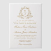 Invitations En Vélin Élégant or Floral Crest Monogram Mariage (Recto)