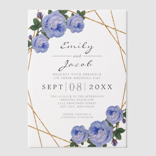 Invitations En Vélin Elégant Parties scintillant or Mariage bleu géomét (Recto)