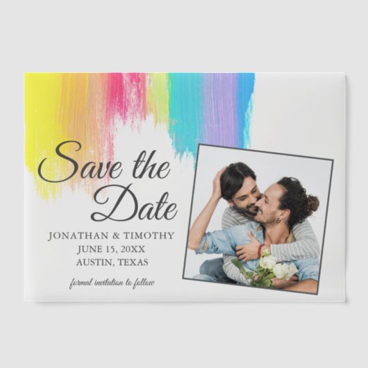 Invitations En Vélin Élégant Rainbow Couple Photo Enregistrer la date (Recto)