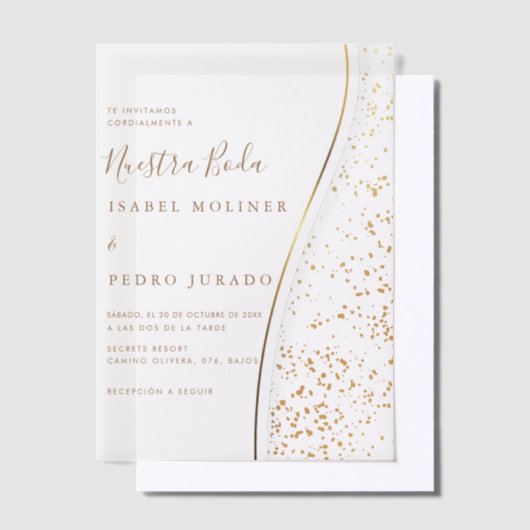 Invitations En Vélin Élégant Romantique Gold Nuestra Boda Mariage espag (Compenser)