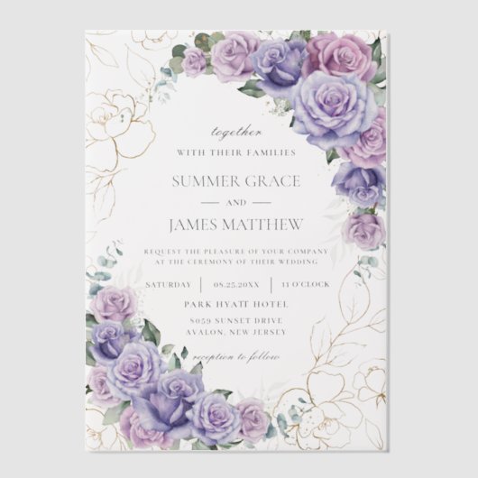 Invitations En Vélin Élégant Rose Lavender violet Lavender Mariage (Recto)
