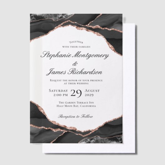 Invitations En Vélin Élégant Rose Mariage d'agate d'huile or (Compenser)