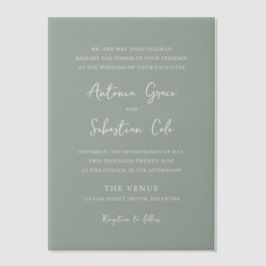 Invitations En Vélin Élégant Sage Green Mariage moderne (Recto)