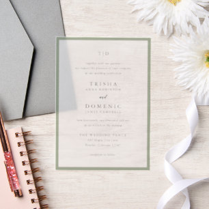 Invitations En Vélin Élégant Sage Green Monogramme Mariage moderne