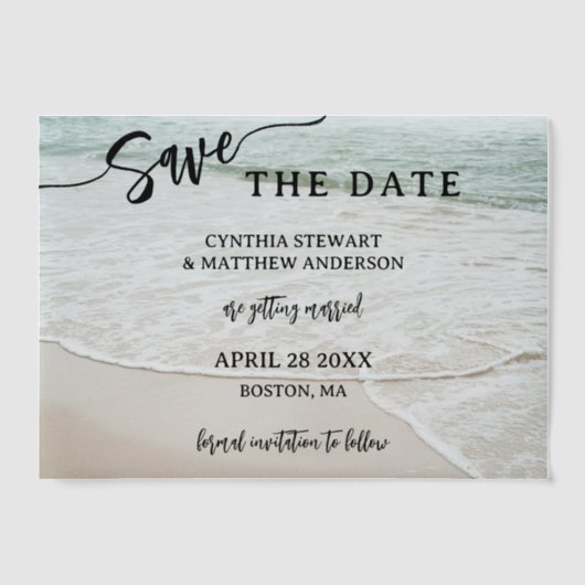 Invitations En Vélin Élégant Script Beach Enregistrer la date (Recto)