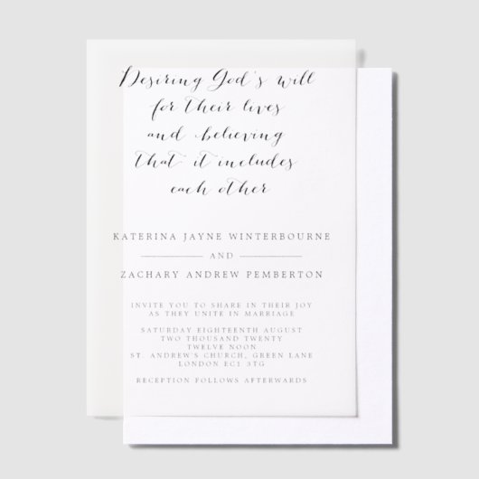 Invitations En Vélin Élégant script chrétien Mariage noir et blanc (Compenser)