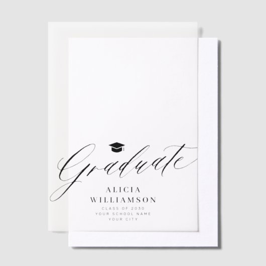 Invitations En Vélin Élégant script diplômé noir et blanc (Compenser)