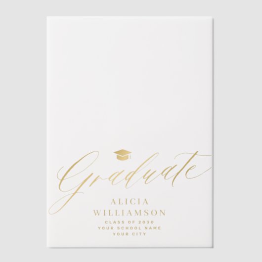 Invitations En Vélin Élégant script d'or diplômé casquette gradué (Recto)