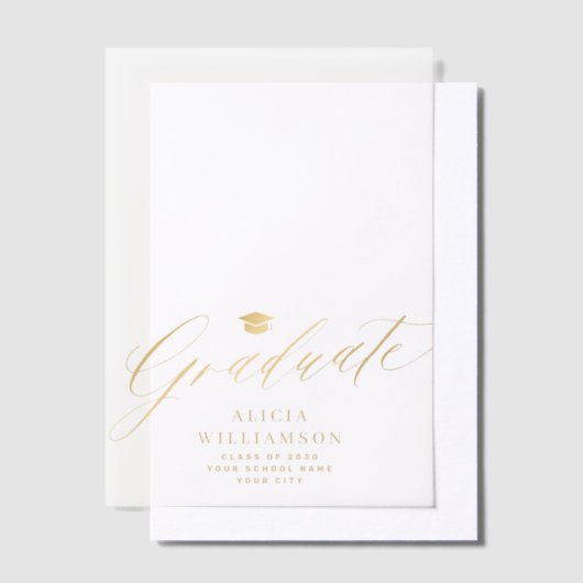 Invitations En Vélin Élégant script d'or diplômé casquette gradué (Compenser)