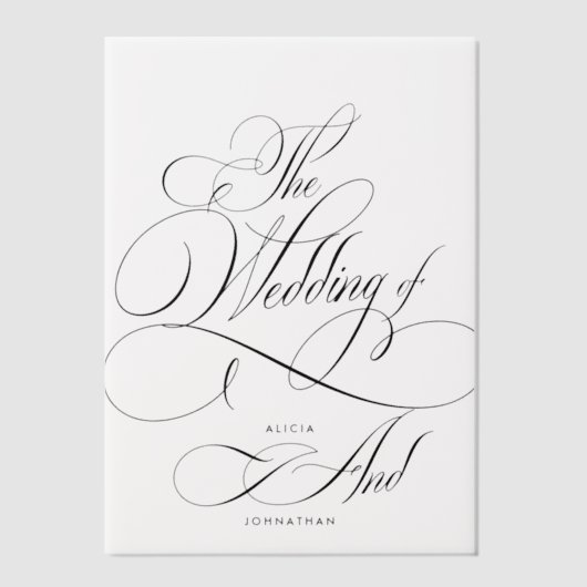 Invitations En Vélin Élégant script noir calligraphie mariage superposi (Recto)