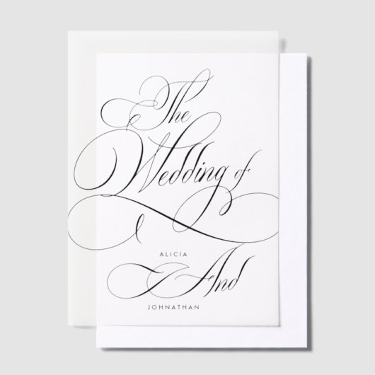 Invitations En Vélin Élégant script noir calligraphie mariage superposi (Compenser)