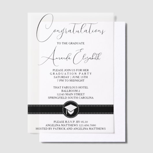 Invitations En Vélin Élégant script noir Soirée de graduation élégante (Compenser)