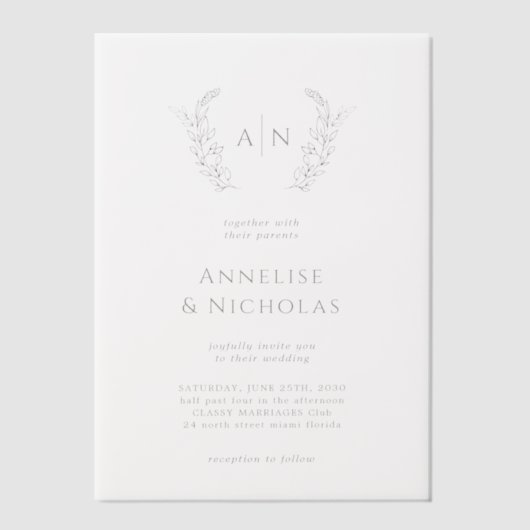 Invitations En Vélin Élégant simple monogramme superposition mariage (Recto)