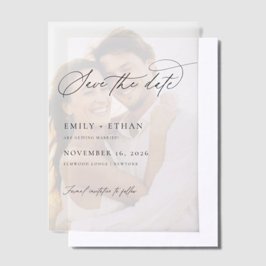 Invitations En Vélin Elégant Superposition Photo Mariage Enregistrer La (Compenser)