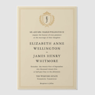 Invitations En Vélin Elégant vieil argent Crest - ivoire et Mariage or