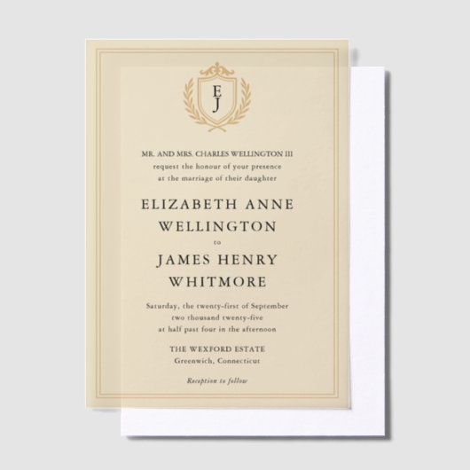 Invitations En Vélin Elégant vieil argent Crest - ivoire et Mariage or (Compenser)