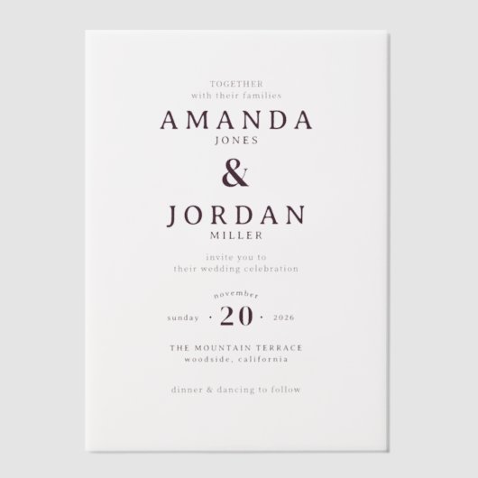 Invitations En Vélin Elegant White Typographic (Recto)