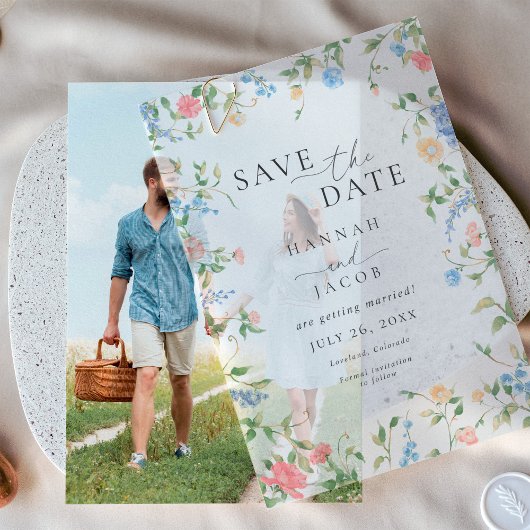 Invitations En Vélin Elegant Wildflower Floral Photo Wedding