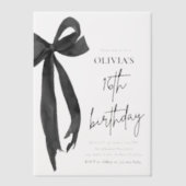 Invitations En Vélin Elégante aquarelle Black Bow 16e fête d'anniversai (Recto)