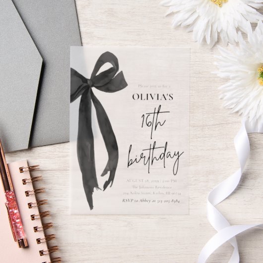 Invitations En Vélin Elégante aquarelle Black Bow 16e fête d'anniversai (Mariage)