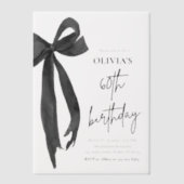 Invitations En Vélin Elégante aquarelle Black Bow 60e fête d'anniversai (Recto)