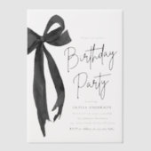 Invitations En Vélin Elégante aquarelle Black Bow fête d'anniversaire (Recto)