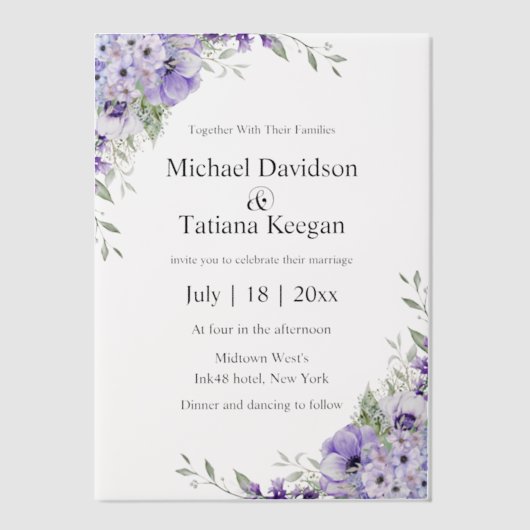 Invitations En Vélin élégante aquarelle violet mariage (Recto)