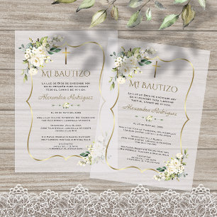 Invitations En Vélin Elegante Bautizo Con Blanca Flores Gold Baptism