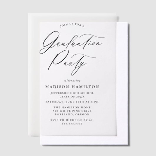 Invitations En Vélin Élégante Black Calligraphy Script Graduation Party (Compenser)