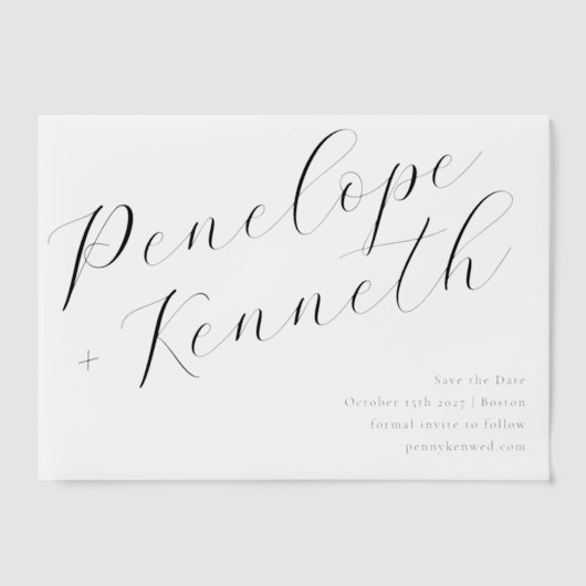 Invitations En Vélin Élégante calligraphie de script Mariage blanc élég (Recto)