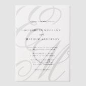 Invitations En Vélin Élégante calligraphie noir blanc Monogramme Mariag (Recto)