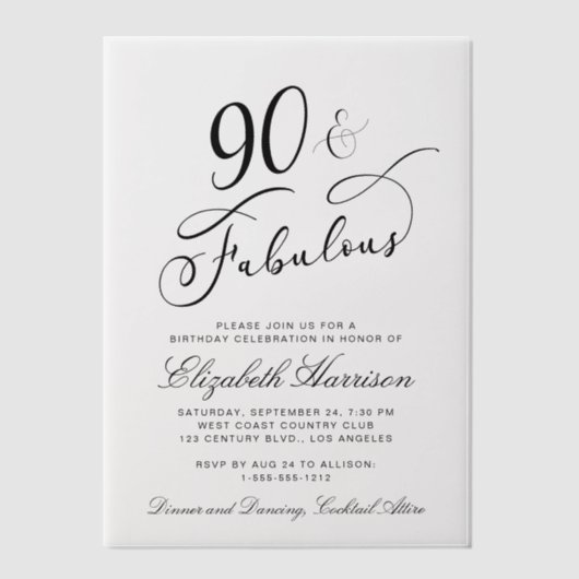 Invitations En Vélin Elégante fête du 90e anniversaire (Recto)