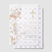 Invitations En Vélin Élégante fille Fleur sauvage première sainte commu (Décalage (Invitation))