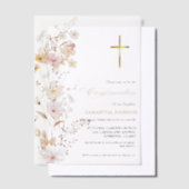 Invitations En Vélin Élégante fille Fleur sauvage première sainte commu (Compenser)