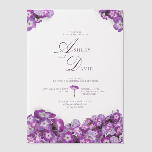 Invitations En Vélin Elégante Lilac Flowers Mariage chic (Recto)