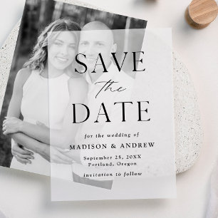 Invitations En Vélin Élégante Moderne Noir et Blanc Enregistrez la Date