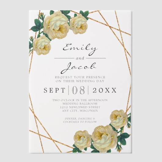 Invitations En Vélin Elégante Parties scintillant or Mariage géométriqu (Recto)