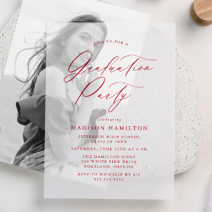 Invitations En Vélin Élégante Red Calligraphy Script Graduation Party