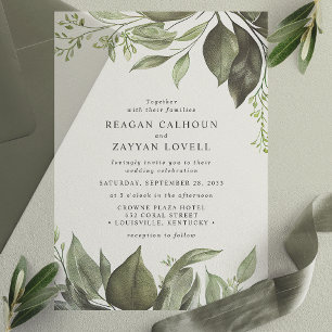 Invitations En Vélin Élégantes feuilles d'eucalyptus pour un mariage mo