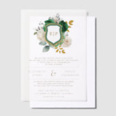 Invitations En Vélin Emerald Green Floral Crest Mariage (Compenser)