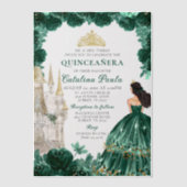 Invitations En Vélin Emerald Green Gold Tiara Princess Quinceañera (Recto)