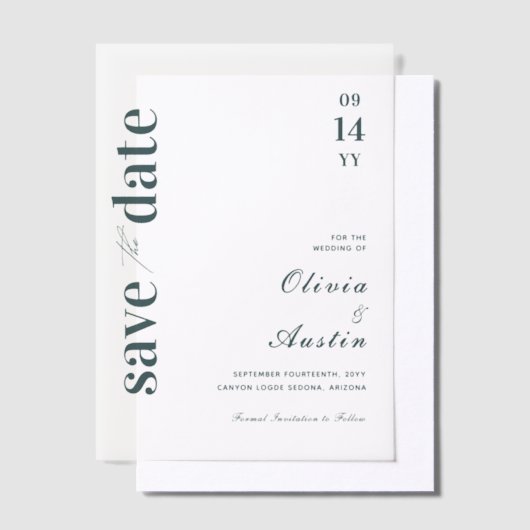 Invitations En Vélin Épinette Limed Moderne Mariage minimal Enregistrer (Compenser)