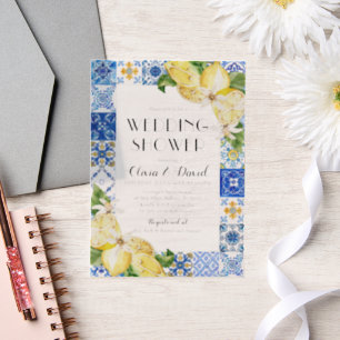 Invitations En Vélin Été Positano Carreaux Bleus Citron Wedding shower