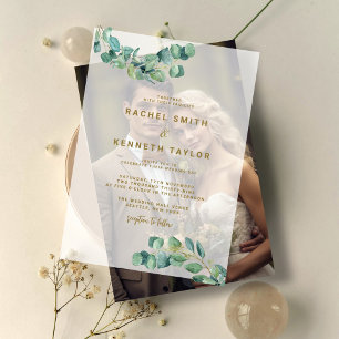 Invitations En Vélin Eucalyptus Feuilles verts minimaliste Russe Mariag