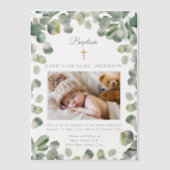 Invitations En Vélin Eucalyptus Gold Cross Baby Baptism Photo (Recto)