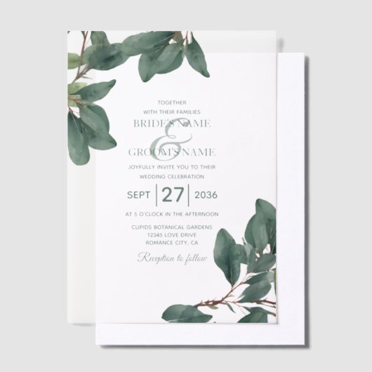Invitations En Vélin Eucalyptus Vert clair Mariage transparent (Compenser)