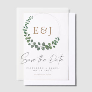 Invitations En Vélin Eucalyptus Wreath Sage Vert & Or Enregistrer La Da