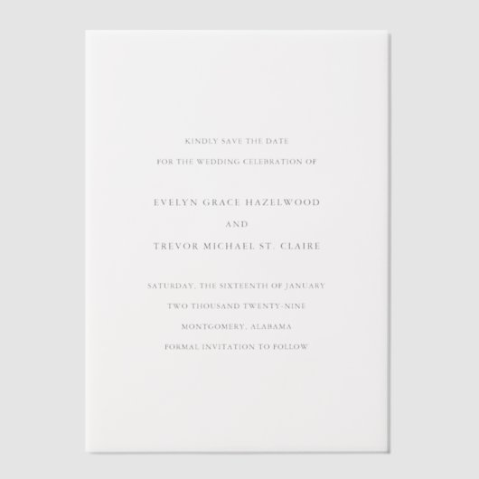 Invitations En Vélin Evelyn Simple Elegant Wedding Enregistrer la date (Recto)